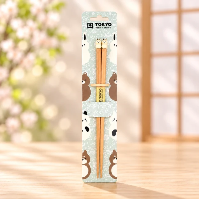 Paire de baguettes japonaises lapin jaune - Modern and Past Baguettes japonaises en bois motif lapin jaune - Modern and Past