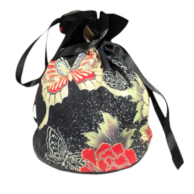 Sac de Kimono, sac japonais japonais - noir - motifs à fleurs blanches - fermeture à coulisse, magasin boutique japonaise | Modern and Past à Brest
