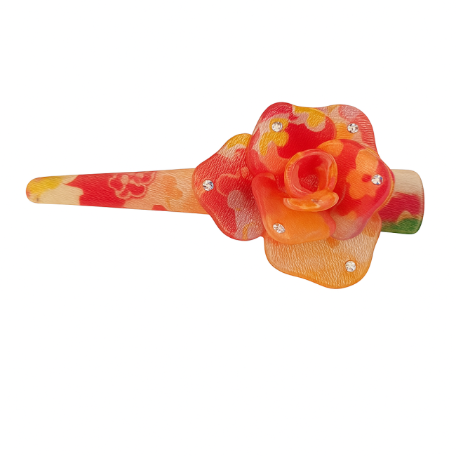 Pince à cheveux japonaise en tissu chirimen rose et rouge