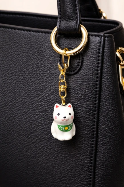 Porte-clés japonais Mame Shiba en porcelaine émaillée Yakushigama Modern and Past