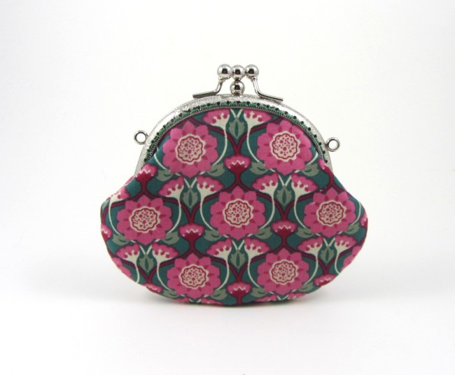 Porte monnaie à fermoir clip en coton fleuri, double compartiment