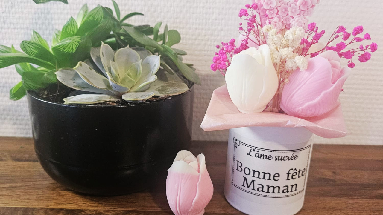 Bouquet floral cire et fleurs séchées bonne fête maman L'Âme Sucrée