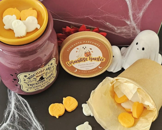 Fondants parfumés Halloween Friandise Hantée en formes fantômes et citrouilles