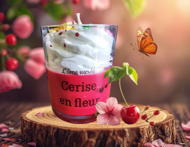 bougie parfumée cerise en fleur artisanale