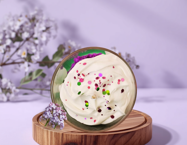 Bougie lilas vue dessus