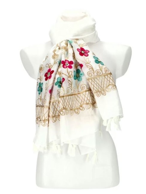 qx80220 foulard broderie floral blanc