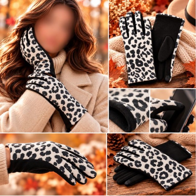 Gants fantaisies bicolores noir et blanc motifs Léopard