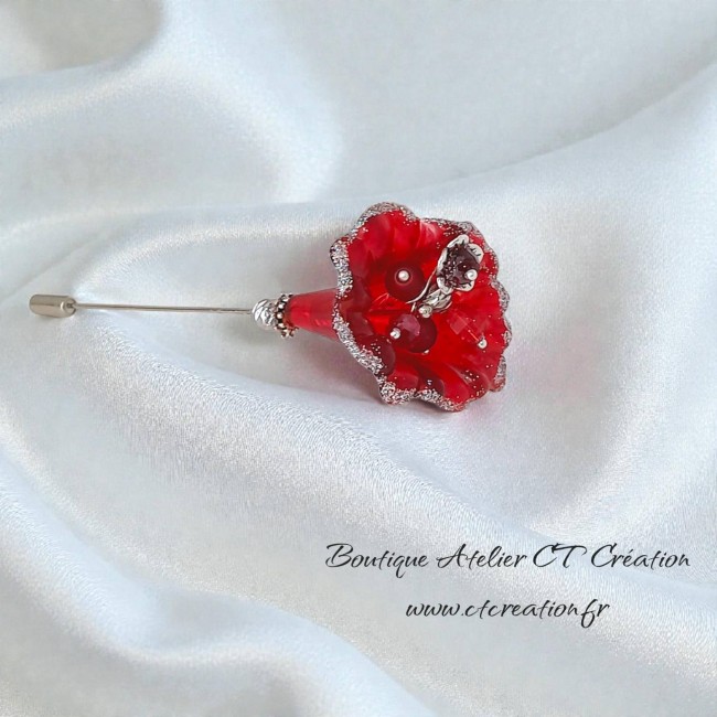 Fibule fleur enchantée rouge 1