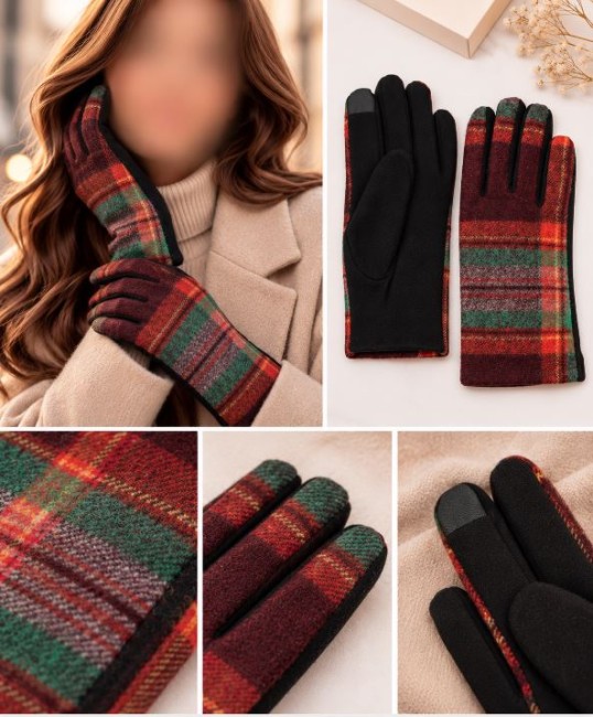 Gants fantaisies rayés orange motif Ecossais