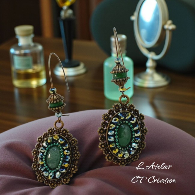 Aventurine Baroque cabochon tissage perlé