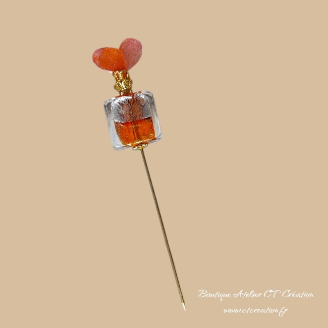 Fibule perle carré murano mandarine et beige 2