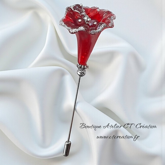 Fibule fleur enchantée rouge 2