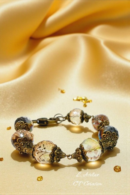 Victorine bracelet perle verre facette 16mm rondelle 3