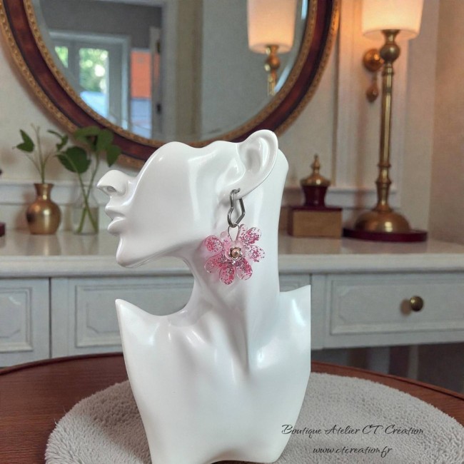 Fleurs pailleté rose avec perle nacre12