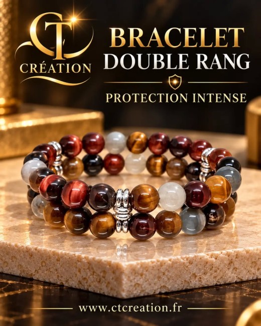 Bracelet unisexe perles rondes double rang - Protection intense
