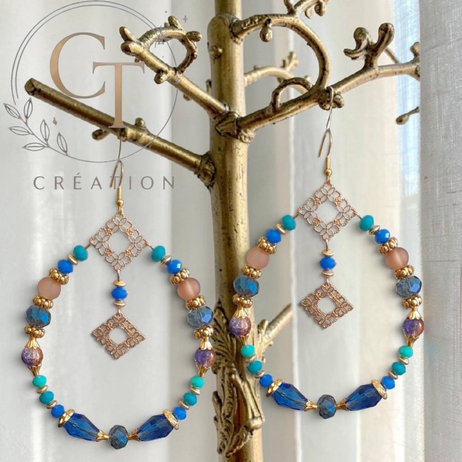 créoles azur perles verre 1