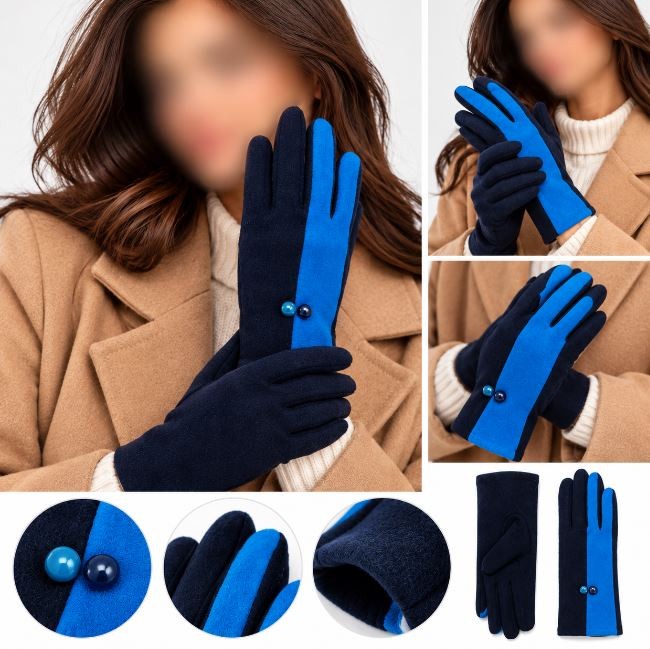 Gants bicolores bleu marine et bleu royal