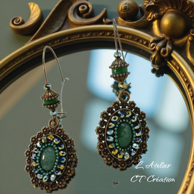 Aventurine Baroque cabochon tissage perlé 1