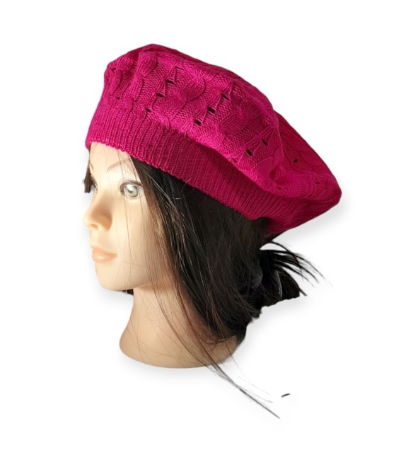 béret laine ajouré fushia cz21473-2-5