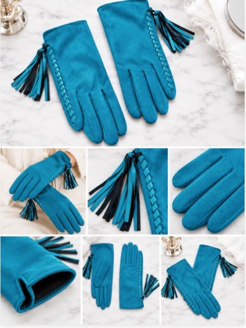 Gants aspect suédine pompon franges