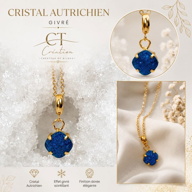 Pendentif Cristal Autrichien bleu royal givré