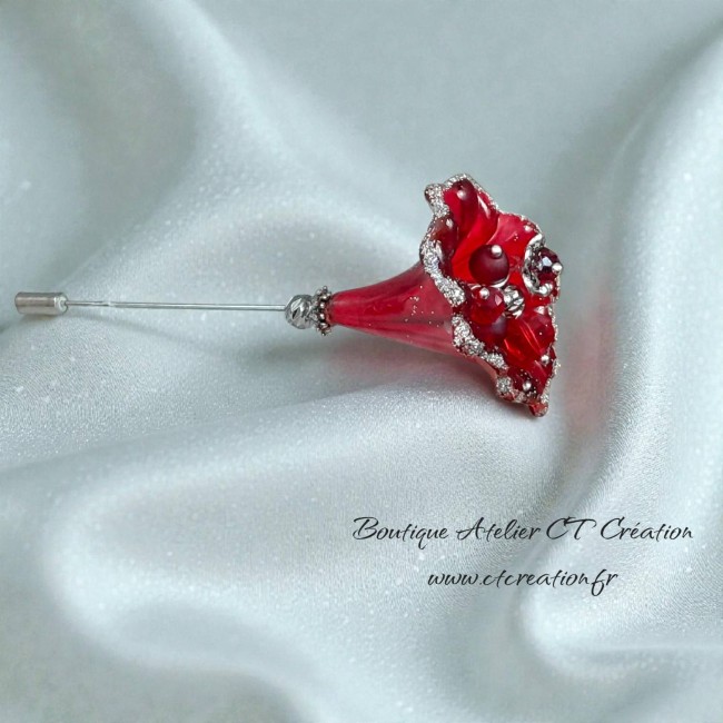 Fibule fleur enchantée rouge3