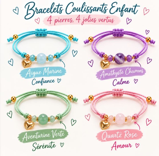 Collection Pitchou - Bracelet Enfant avec cordon coulissant et perle en pierres naturelles