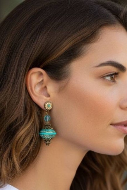 Louise vintage baroque pendentif perle résine citrouille turquoise 1