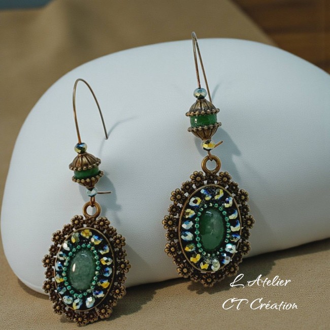 Aventurine Baroque cabochon tissage perlé 2