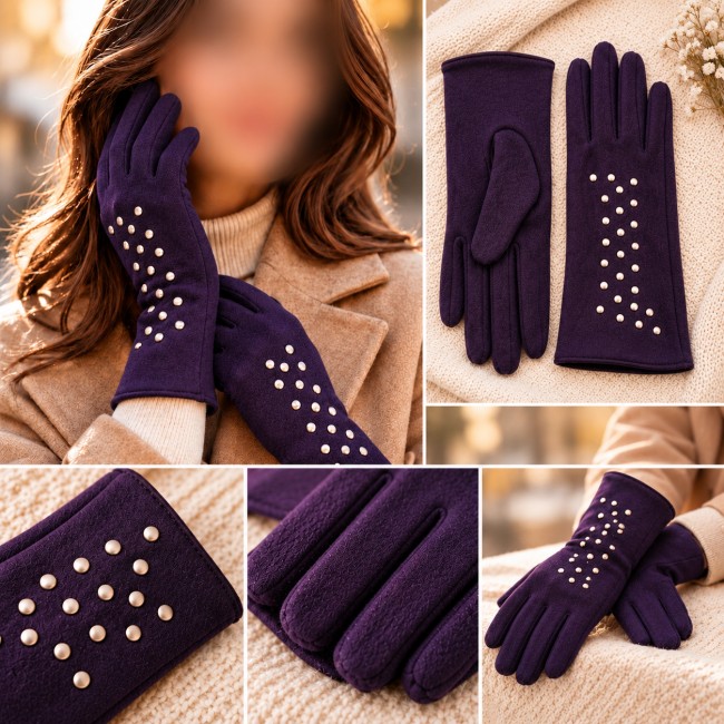 Gants en laine coloris violet avec clous décoratifs Collection Automne-Hiver