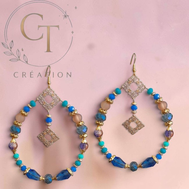 créoles azur perles verre