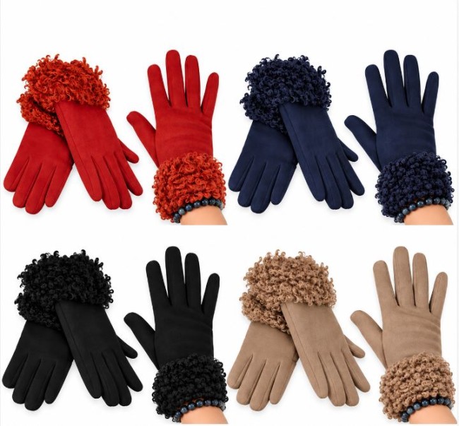 Gants aspect suédine mailles bouclettes