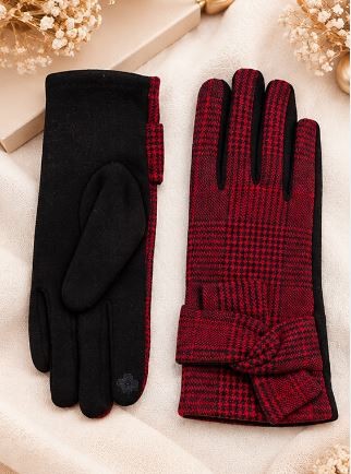 Gants fantaisies élégants Graphiques rouge et noir avec Nœud