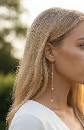 Pierre de lune pendentifs longs acier doré