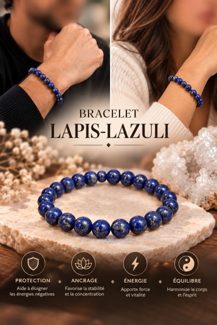 Bracelet unisexe perles rondes en Lapis Lazuli