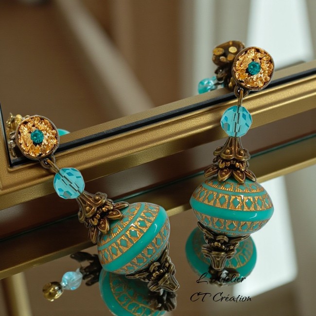 Louise vintage baroque pendentif perle résine citrouille turquoise