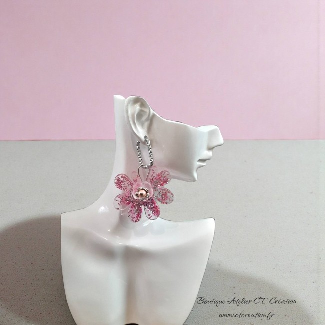 Fleurs pailleté rose avec perle nacre 2