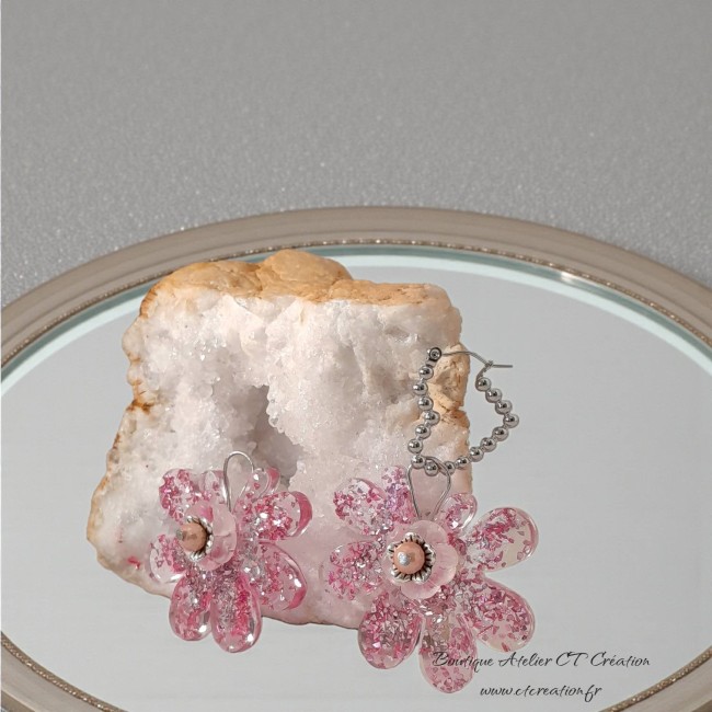 Fleurs pailleté rose avec perle nacre13