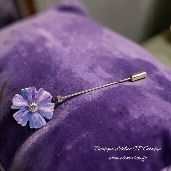 Céramique Fibule marguerite 23mm parme