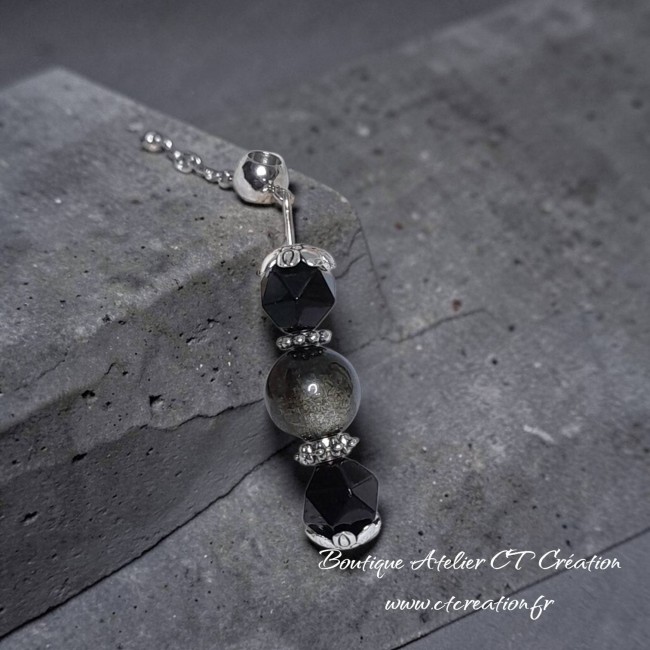 Obidienne 3 perles argenté 2