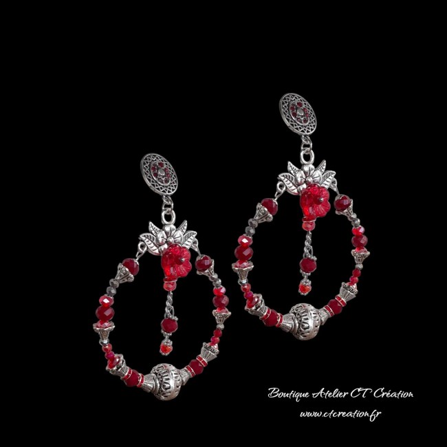 Créoles florales rouges 9