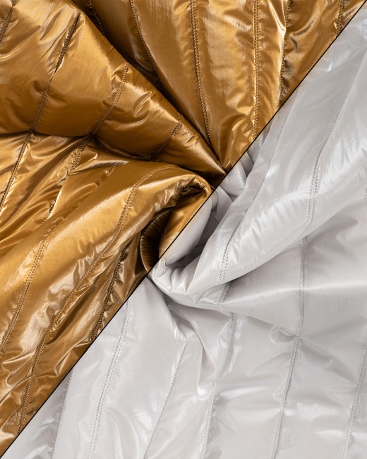 Tissu doudoune matelassé réversible Karla – Écru et Ocre métallisé