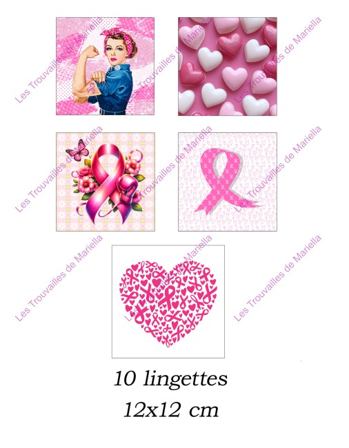 Panneau de 10 lingettes lavables 12x12 cm – Octobre Rose