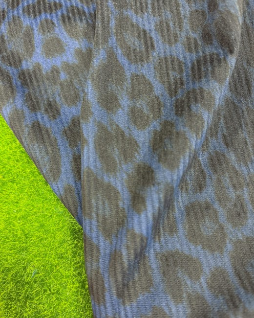 Velours côtelé léopard bleu – tissu polyester doux et souple