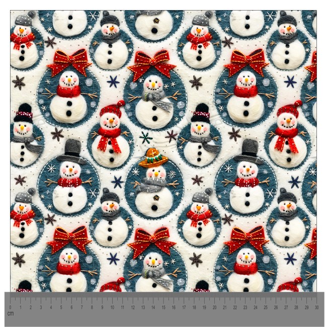 Coupon créatif 50 × 70 cm aux bonshommes de neige et nœuds rouges "Coupon créatif 50 × 70 cm aux bonshommes de neige et nœuds rouges"