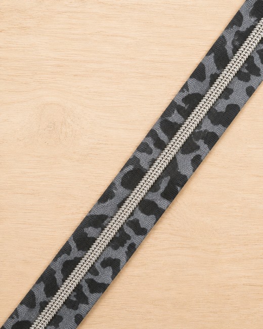 Fermeture éclair décorative au mètre – Motif noir et gris – Taille 6