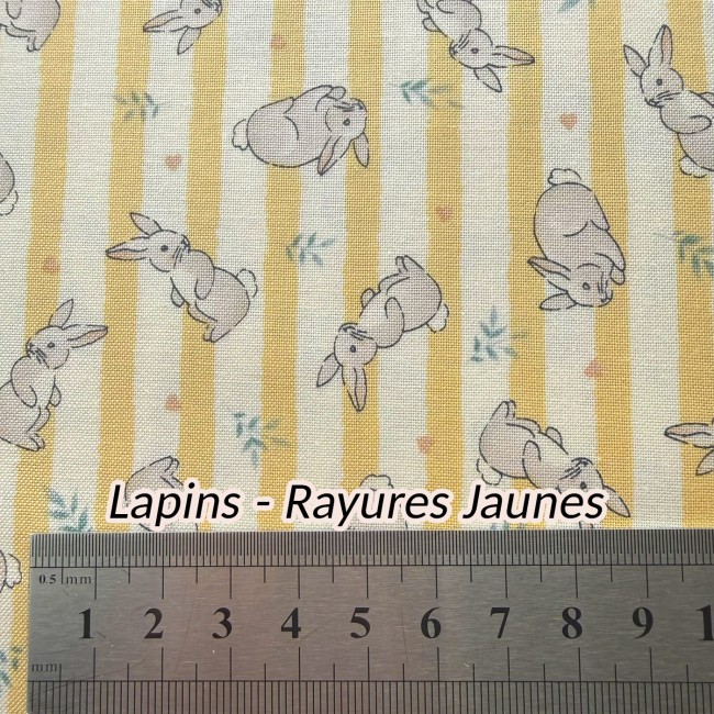 Tissu coton Makower Little Ones – Lapins rayures jaunes