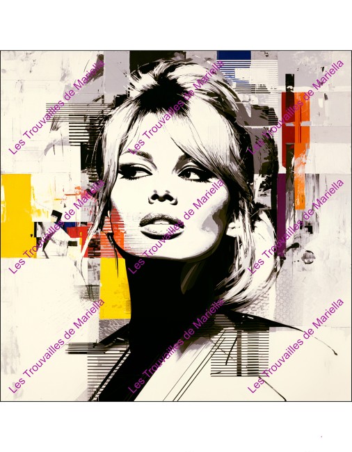 Grand coupon 100% coton 45x45 cm, illustré portrait de femme