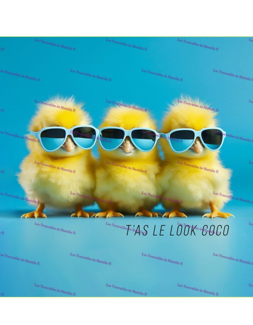 Panneau coton T’as le Look Coco 25x25 cm – Poussins rigolos et lunettes de soleil