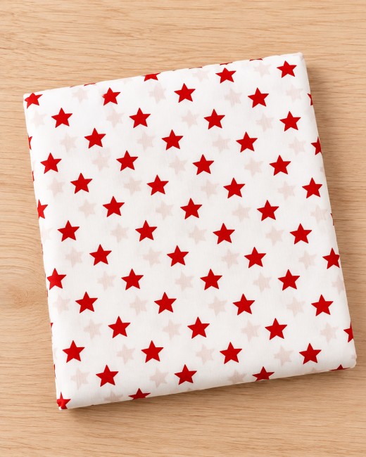 Coupon tissu popeline 100% coton certifié OEKO-TEX, blanc étoiles rouges